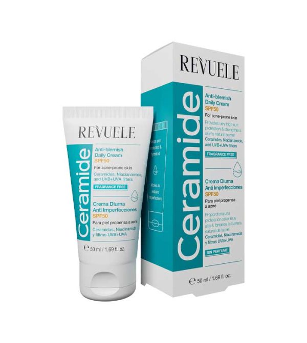 كريم مرمم يومي spf50 للبشرة المعرضة للحبوب REVUELE  CERAMIDE ANTI-BLEMISH 50ml