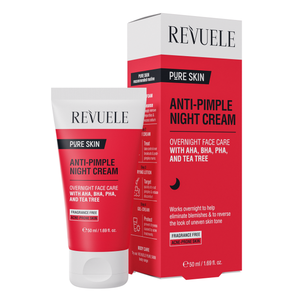 REVUELE ANTI-PIMPLE NIGHT CREAM, 50 ml  كريم  مرطب وجه ليلي مضاد للحبوب للبشرة الدهنية والمختلطة