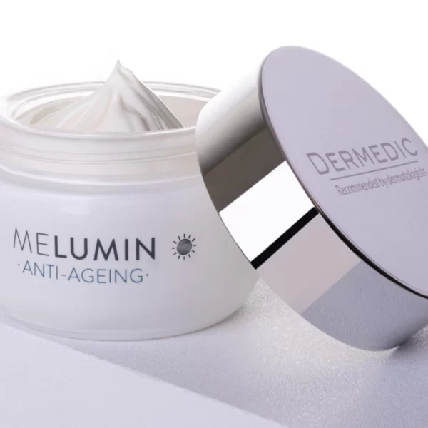 ⁦DERMEDIC MELUMIN BRIGHTENING PROTECTIVE DAY CREAM SPF 50+, 50 MLكريم للتفتيح النهاري مع نسبه حمايه من الشمس من ديرماديك⁩ - الصورة ⁦2⁩