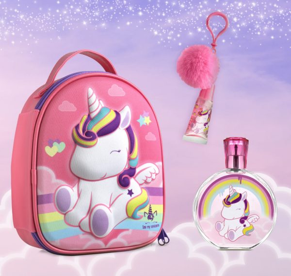 Zip Case with EDT 100 ml & Lip Gloss with Pompom Charm حقيبة ظهر يونيكورن