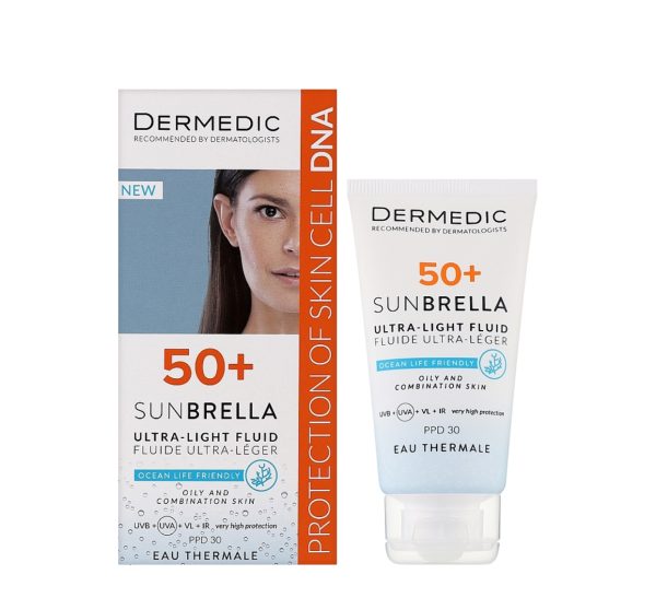 DERMEDIC ULTRA-LIGHT SPF 50 + FLUID OILY AND COMBINATION SKIN 40ML | ديرمديك واقي شمسي سائل خفيف SPF50+ للبشرة الدهنية و المختلطة  40 مل