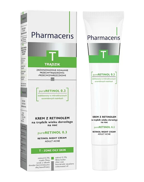 فارماسيرز بيور ريتينول 0.3 كريم ليلي - 40 مل | Pharmaceris Retinol night cream adult acne 40ml