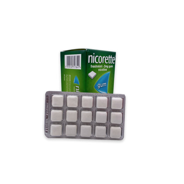 Nicorette Freshmint Nicotine Gum 2mg 15pieces (1BLISTER) | علكة نيكوريت بنكهة النعناع المنعش 2ملغ 15 قطعه (1شريط)