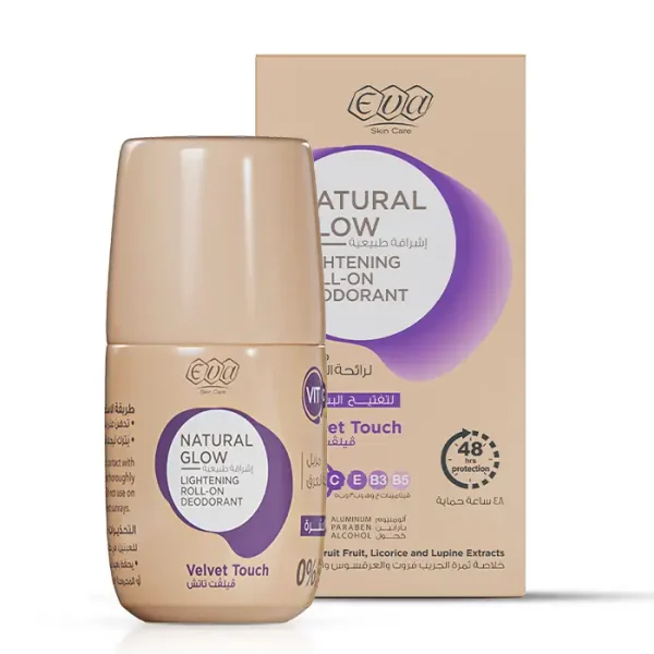 Eva Skin Care Natural Glow Lightening Roll On Deodorant - Velvet Touch 60 Gm | مزيل عرق رول أون من إيفا سكين كير ناتشرال جلو فلفيت تاتش 60 جم
