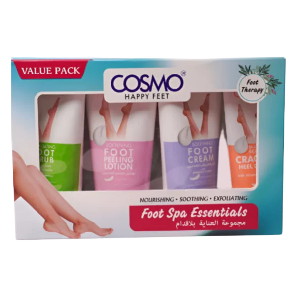 COSMO Foot Spa Essentials Nourishing Soothing Exfoliating 4pcs - 150x150x150x50ml | كوزمو مجموعة العناية بالأقدام 4 قطع - 150x150x150x50 مل