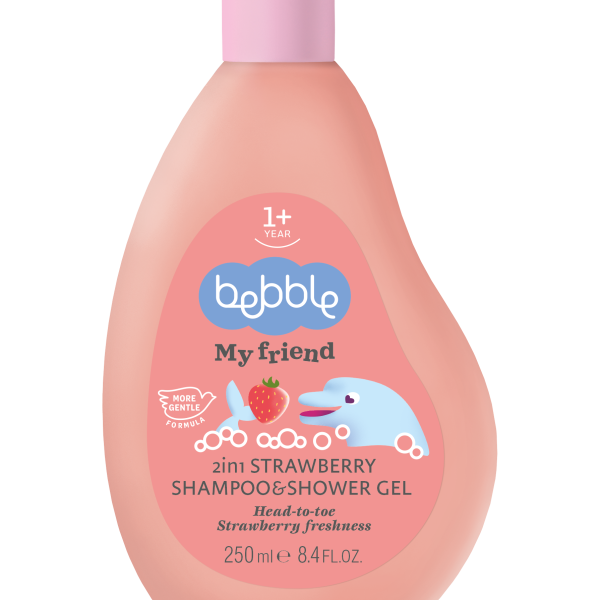 bebble 2in1 Strawberry Shampoo & Shower Gel 250ml | ببلي شامبو وجل استحمام بنكهة الفراوله 2 في 1