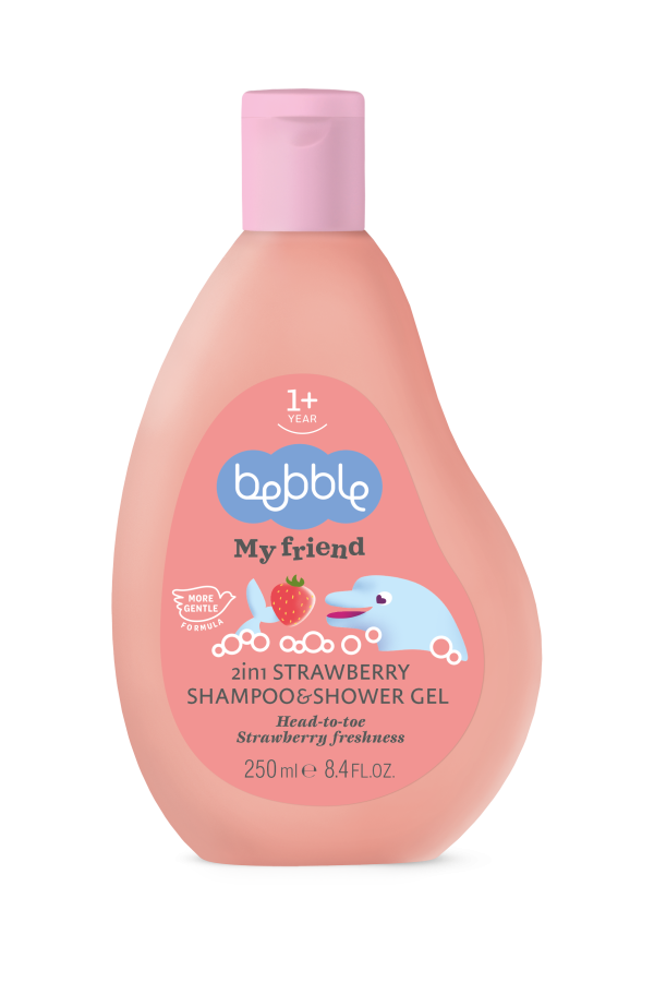 bebble 2in1 Strawberry Shampoo & Shower Gel 250ml | ببلي شامبو وجل استحمام بنكهة الفراوله 2 في 1