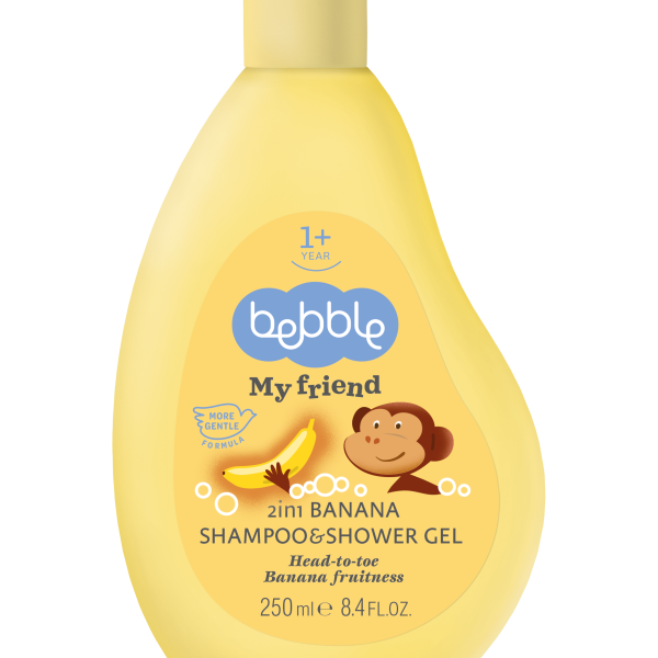 bebble 2in1 Banana Shampoo & Shower Gel 250ml | ببلي شامبو وجل استحمام بنكهة الموز 2 في 1