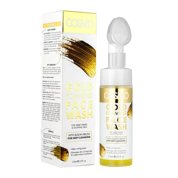 Cosmo Gold Foaming Facial Wash with Brush - 175ml | كوزمو غسول فومي للوجه بالذهب مع فرشاة 175مل