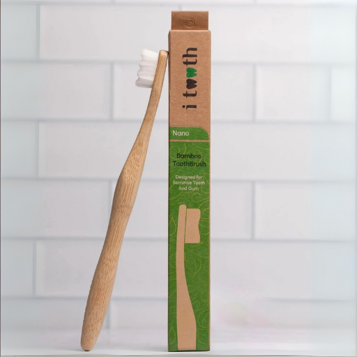 i tooth Bamboo Toothbrush white color | اي توث فرشاة الأسنان المصنوعة من الخيزران لون ابيض