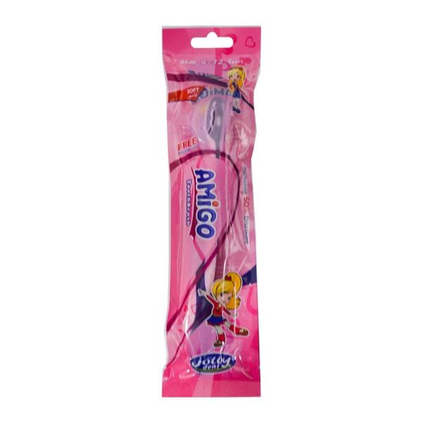 JollyDent   Amigo Tooth Brush with Hygienic Cap 4 12 Years Girls Soft | فرشاة أسنان جولي دنت أميغو مع غطاء صحي ناعمة للفتيات من عمر 4 إلى 12 سنة