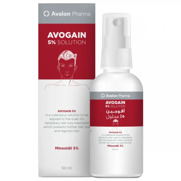 Avalon Pharma Avogain 5% Minoxidil solution Spray   50ml | افالون فارماأفوجين 5% محلول مائي مينوكسيديل بخاخ   50 مل