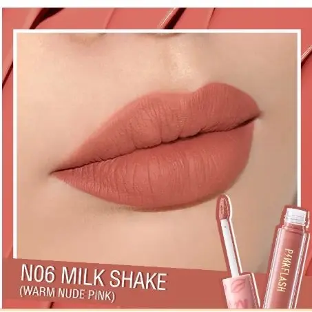 1046203 pinkflash lipstick n06 milk shade warm nudee pink melting matte waterproof lipcream 23g