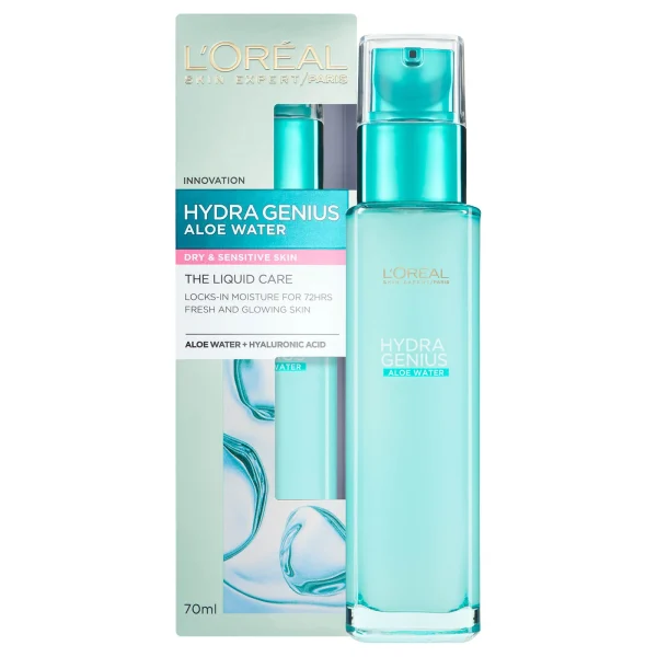 ’loreal Hydra Genius Aloe Water Dry To Sensitive Skin Liquid Moisturiser 70ml | لوريال مرطب للبشرة الجافة والحساسة 70 مل