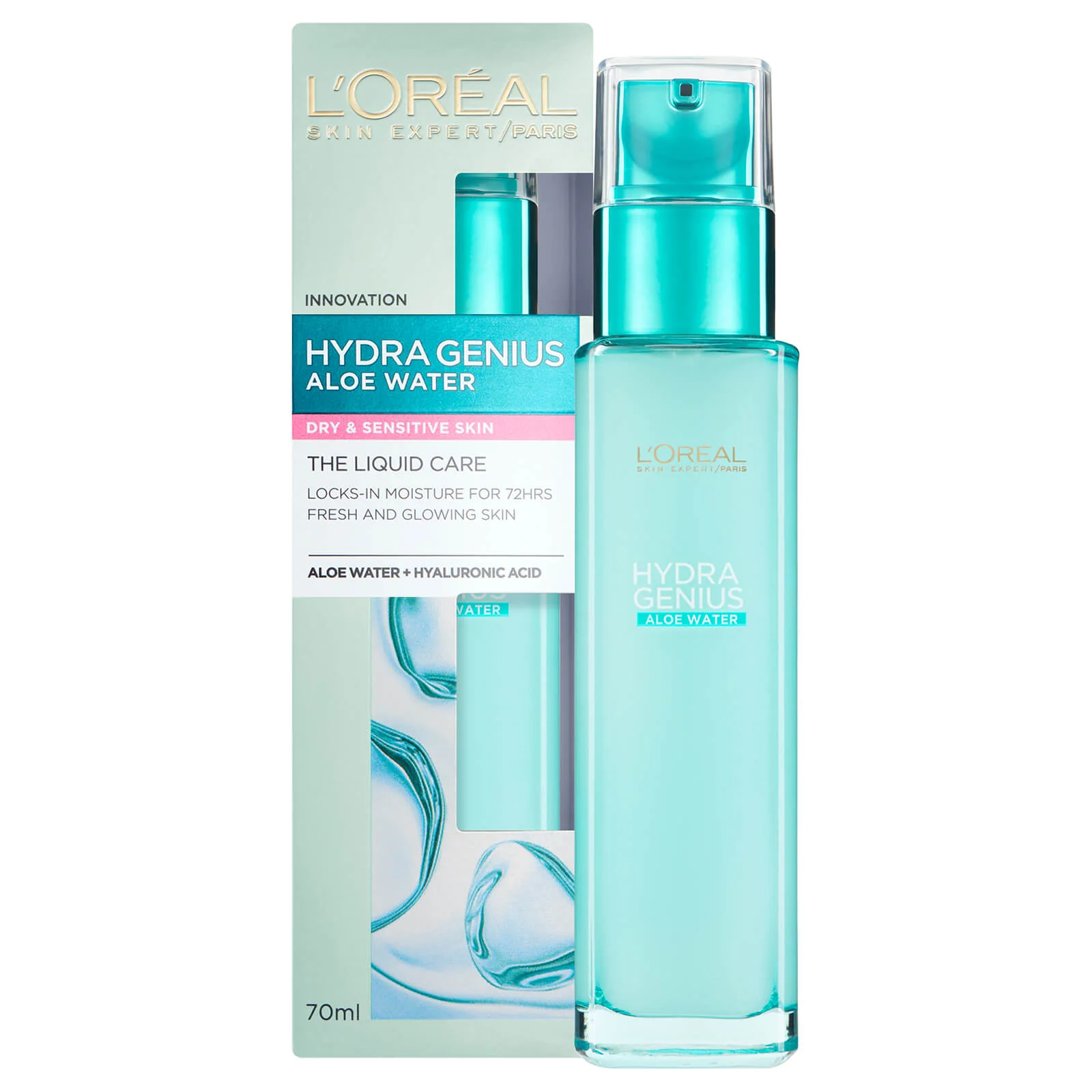 ’loreal Hydra Genius Aloe Water Dry To Sensitive Skin Liquid Moisturiser 70ml | لوريال مرطب للبشرة الجافة والحساسة 70 مل