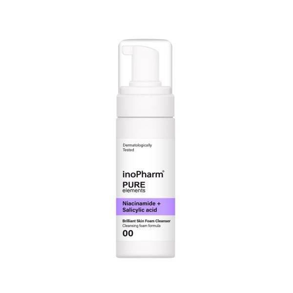 InoPharm Pure Elements Niacinamide Salicylic Acid Brilliant Skin Foam Cleanser / الغسول الفوم مع خلاصه السالسليك أسد والنايسينمايد من اينوفارم